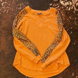 Leopard Print Sleeve Orange Top